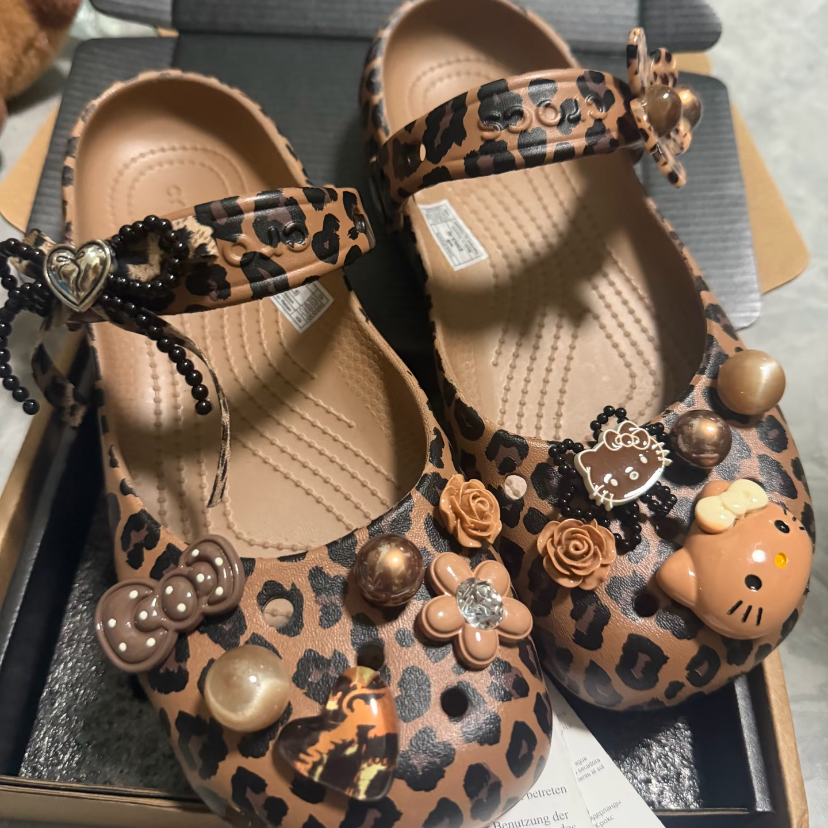 Hello Kitty Leopard Print Mary Jane Clogs - Coquette Ballet Style with DIY Charms