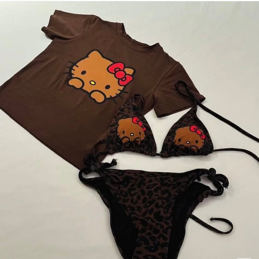 Hello Kitty Women’s Chic Halter String Bikini Set（3 piece）