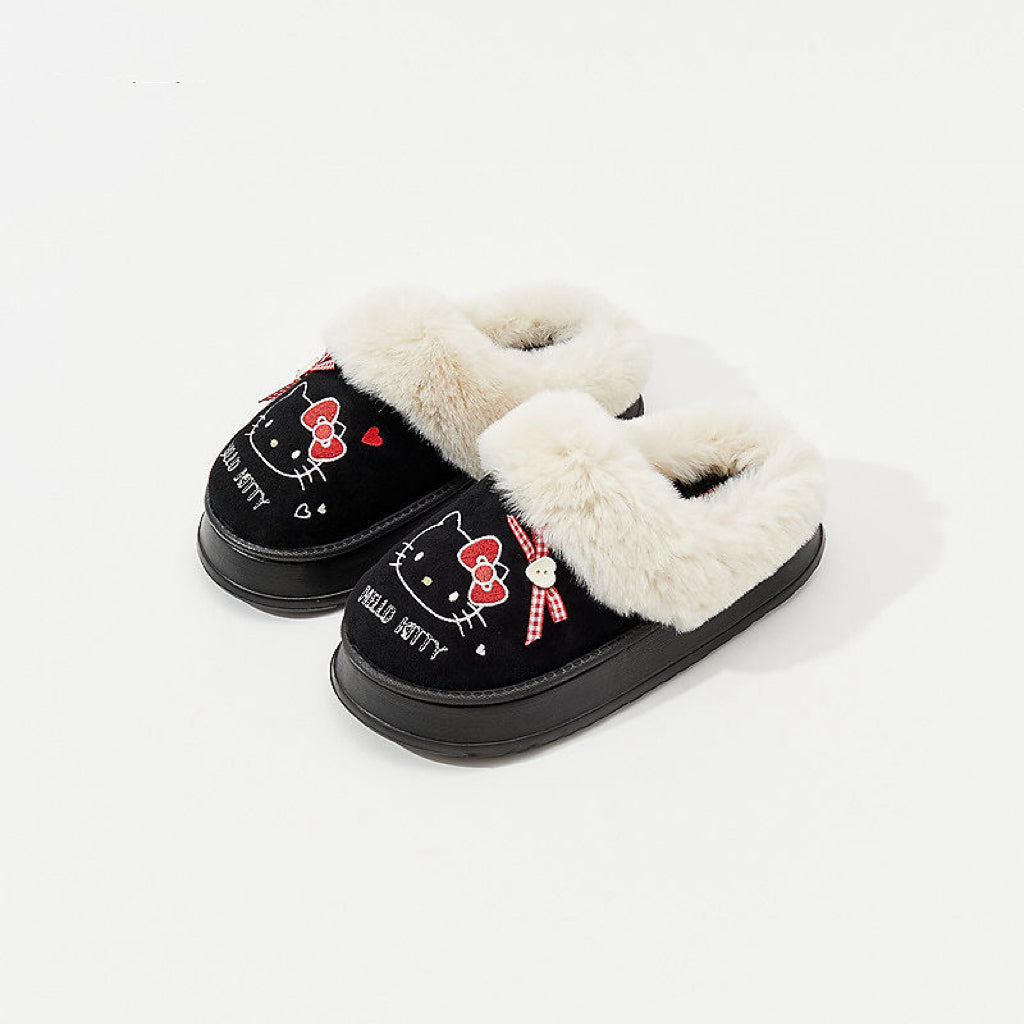 Hello Kitty Faux-Fur Trim & Bow Accent Plush Slippers