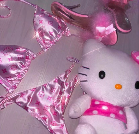 HelloKitty Sweetheart Satin Bikini&Shorts Set