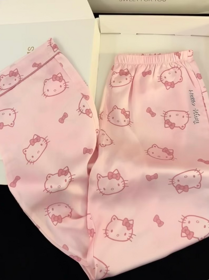Hello Kitty Women's Pink Pajama Set - Soft Long Sleeve Sleepwear