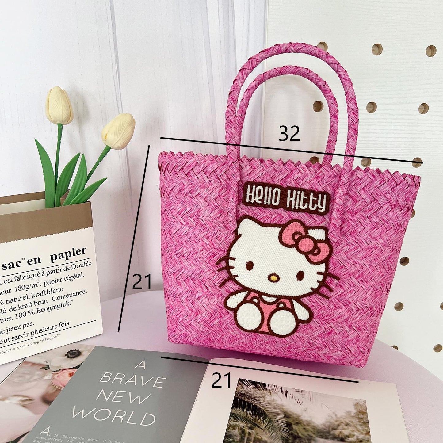 Hello Kitty Pink Woven Tote Bag - Cuteness Overload