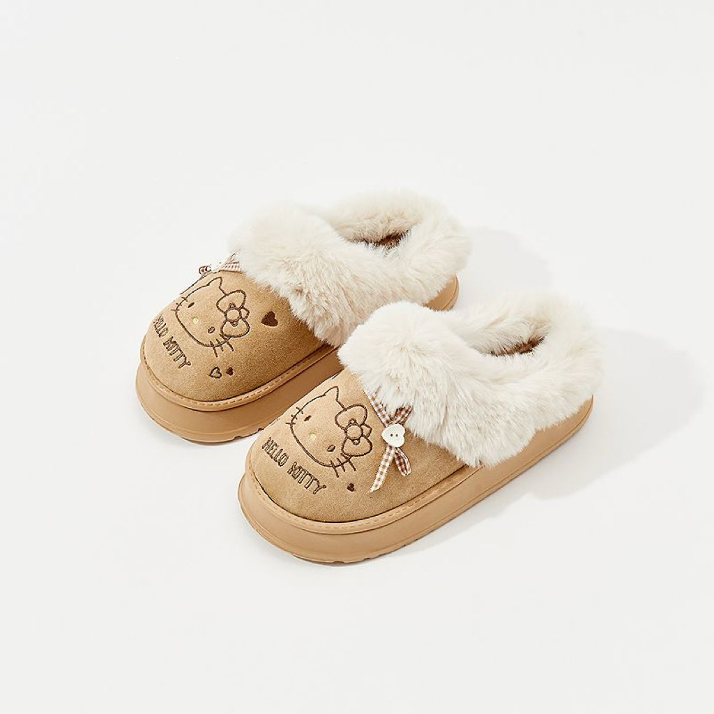 Hello Kitty Faux-Fur Trim & Bow Accent Plush Slippers
