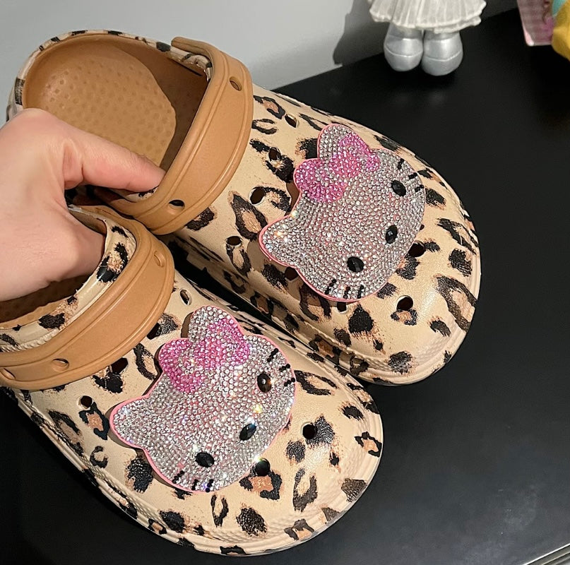 HelloKitty Sparkle Face Krush Leopard Clogs