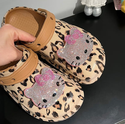 HelloKitty Sparkle Face Krush Leopard Clogs
