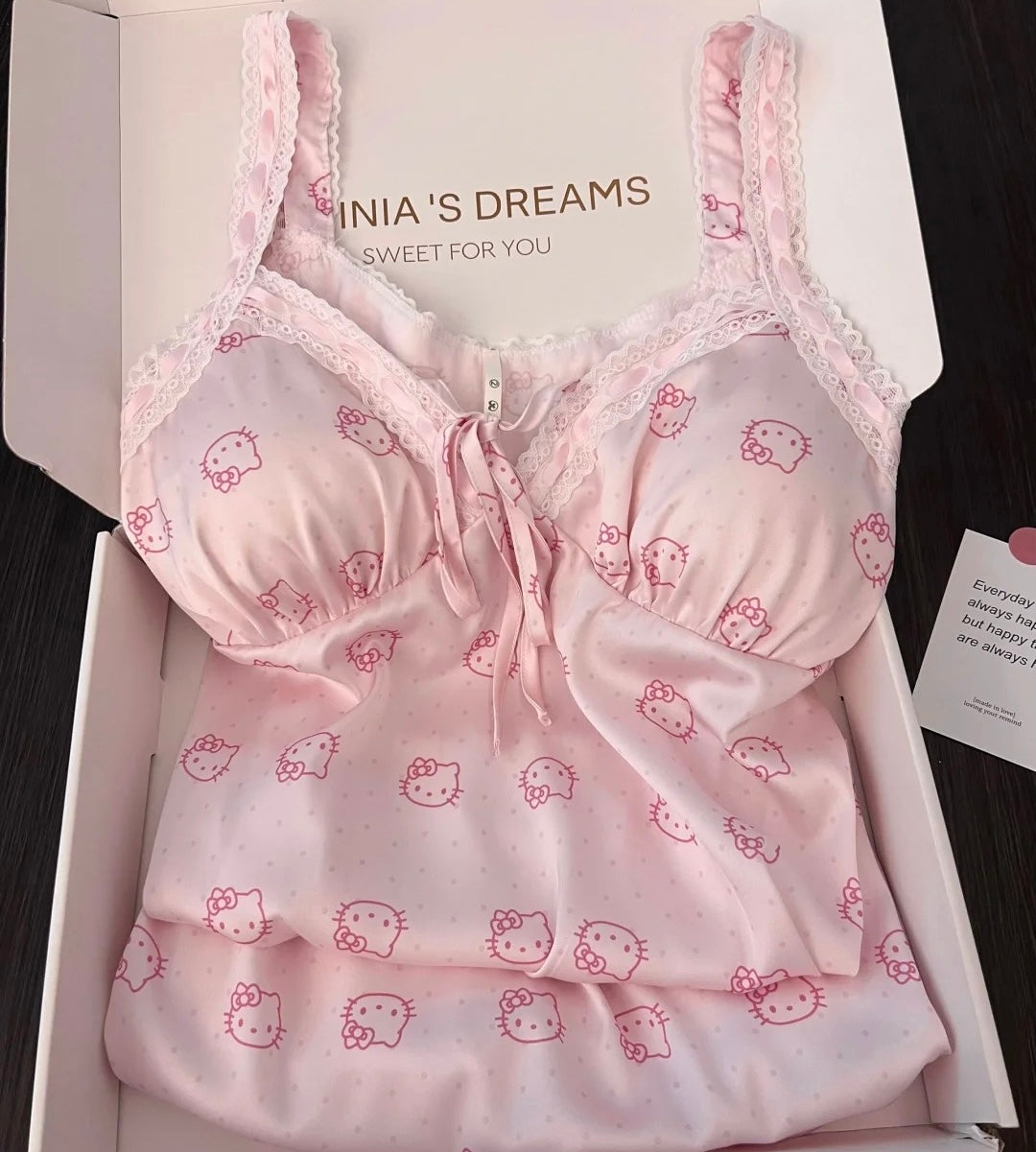 HelloKitty Pink Lace Silken Whisper Camisole Dress