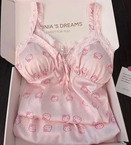 HelloKitty Pink Lace Silken Whisper Camisole Dress