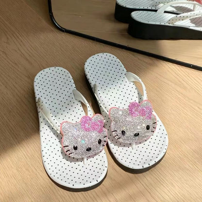 Rhinestone Hello Kitty Polka Dot Flip Flops