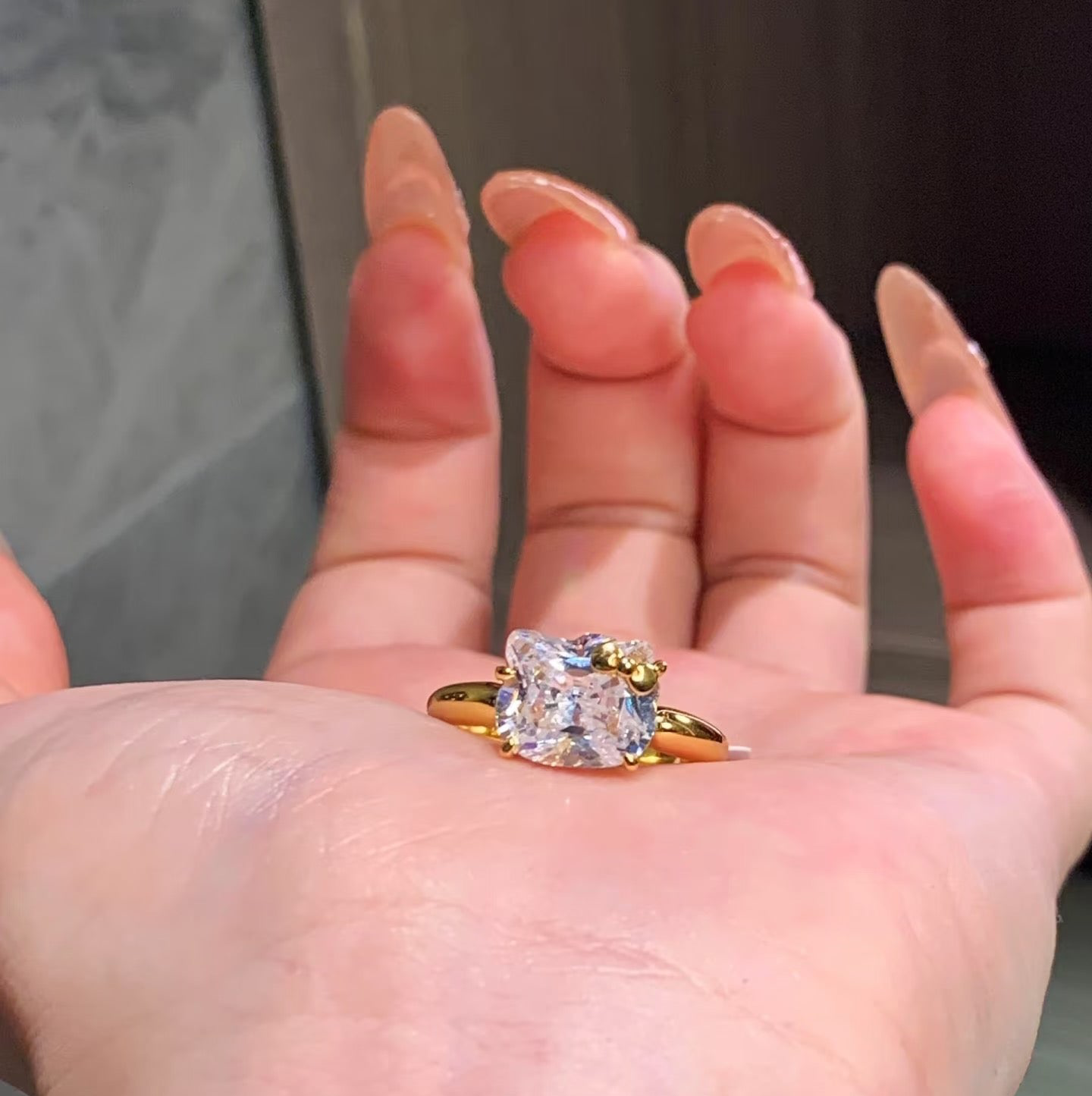 Hellokitty 925 Sterling Silver White Gold Plated Cubic Zirconia Promise Ring