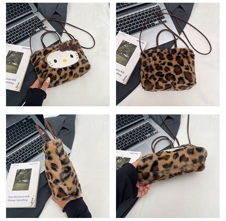 Hello Kitty 3-Way Leopard Print Plush Tote Bag