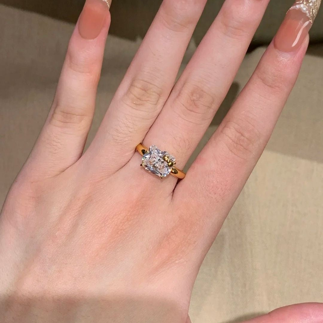 Hellokitty 925 Sterling Silver White Gold Plated Cubic Zirconia Promise Ring