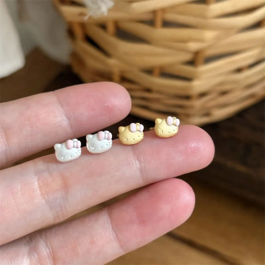 Cute Hello Kitty Stud Earrings Sweet Girl Minimalist Ear Jewelry