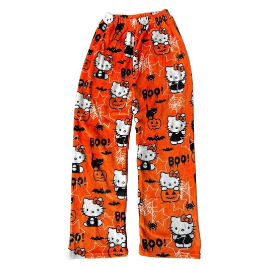 HelloKitty Halloween Fluffy Fleece Warm Pajamas Pants