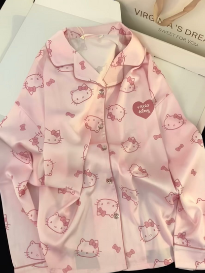 Hello Kitty Women's Pink Pajama Set - Soft Long Sleeve Sleepwear