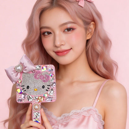 Bling Rhinestone Hello Kitty Handheld Mirror with Bow