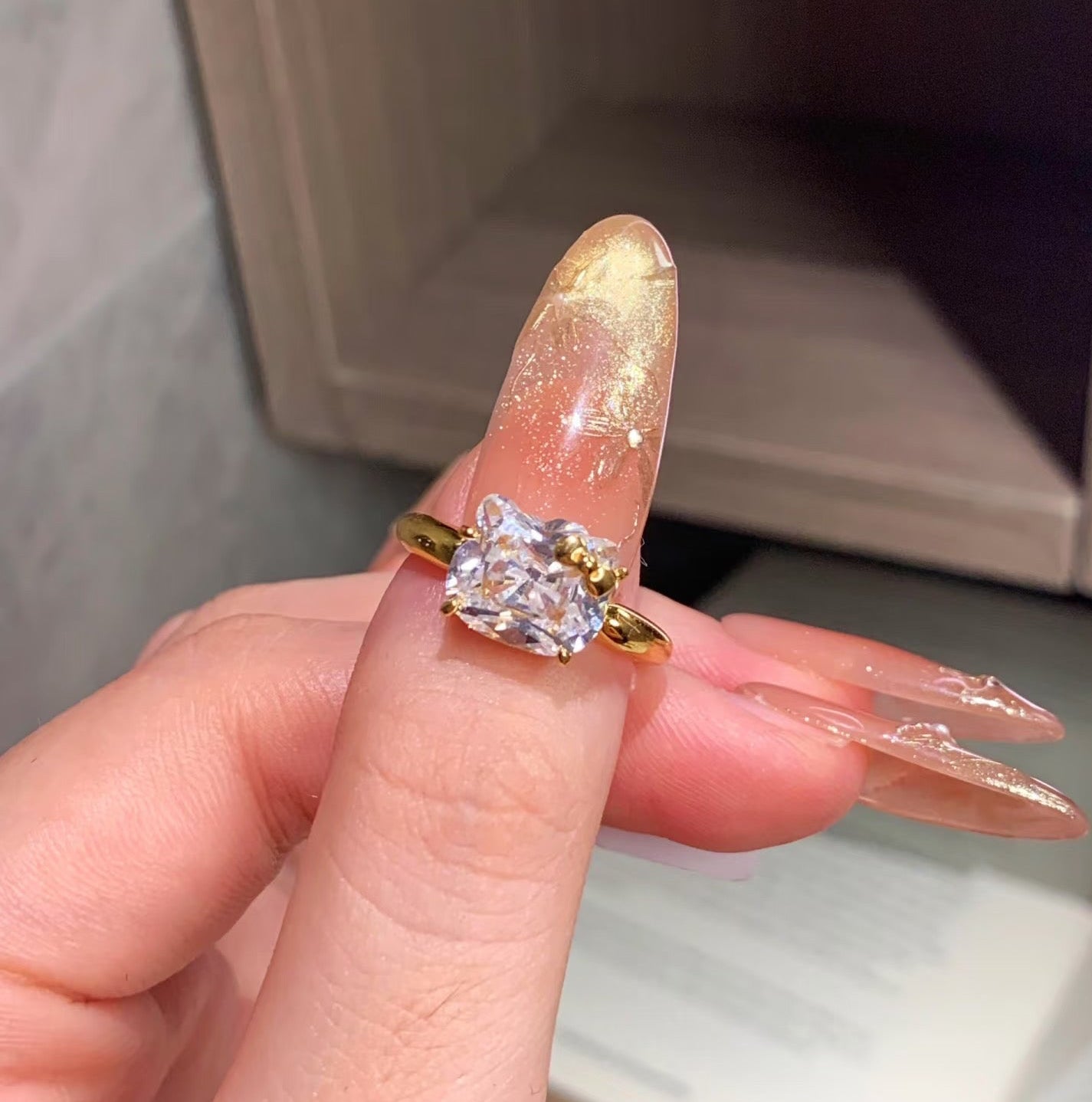 Hellokitty 925 Sterling Silver White Gold Plated Cubic Zirconia Promise Ring