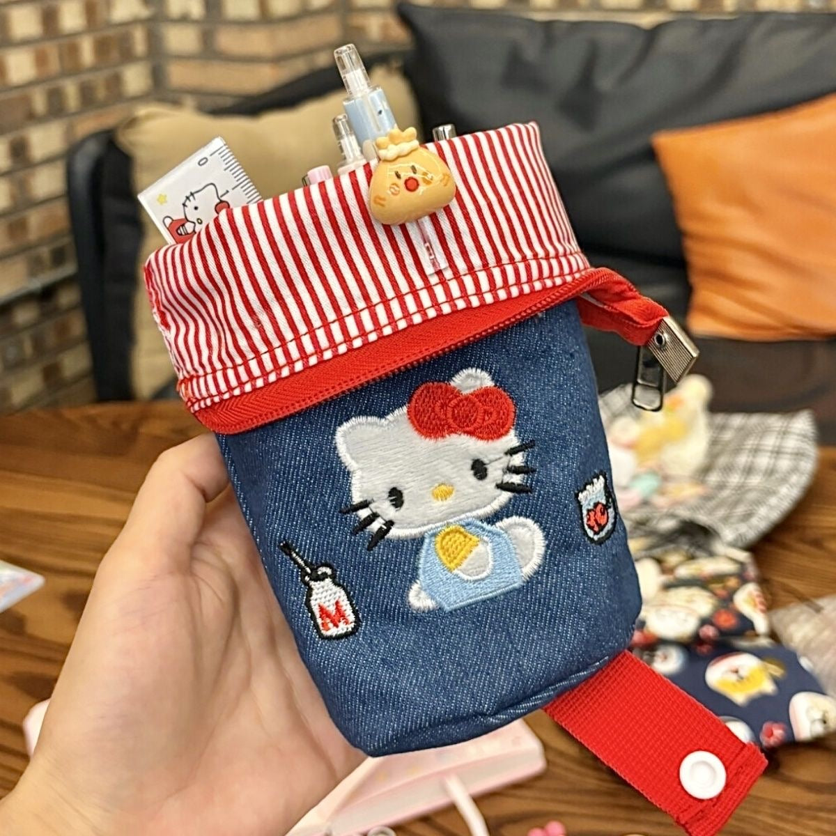 HelloKitty Denim  Embroidery Storage Bag
