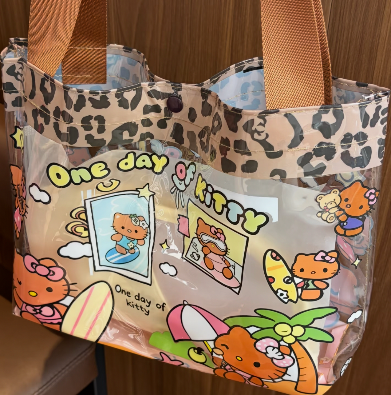  Leopard Print Hello Kitty Clear Tote Bag