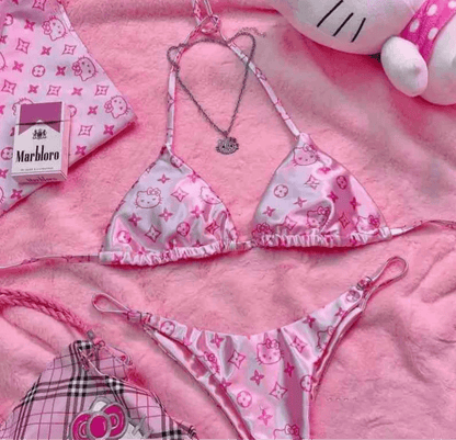 HelloKitty Sweetheart Satin Bikini&Shorts Set