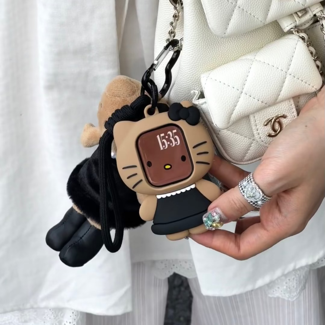Tan Hello Kitty AirPods Case with Lanyard - Black Dress Edition