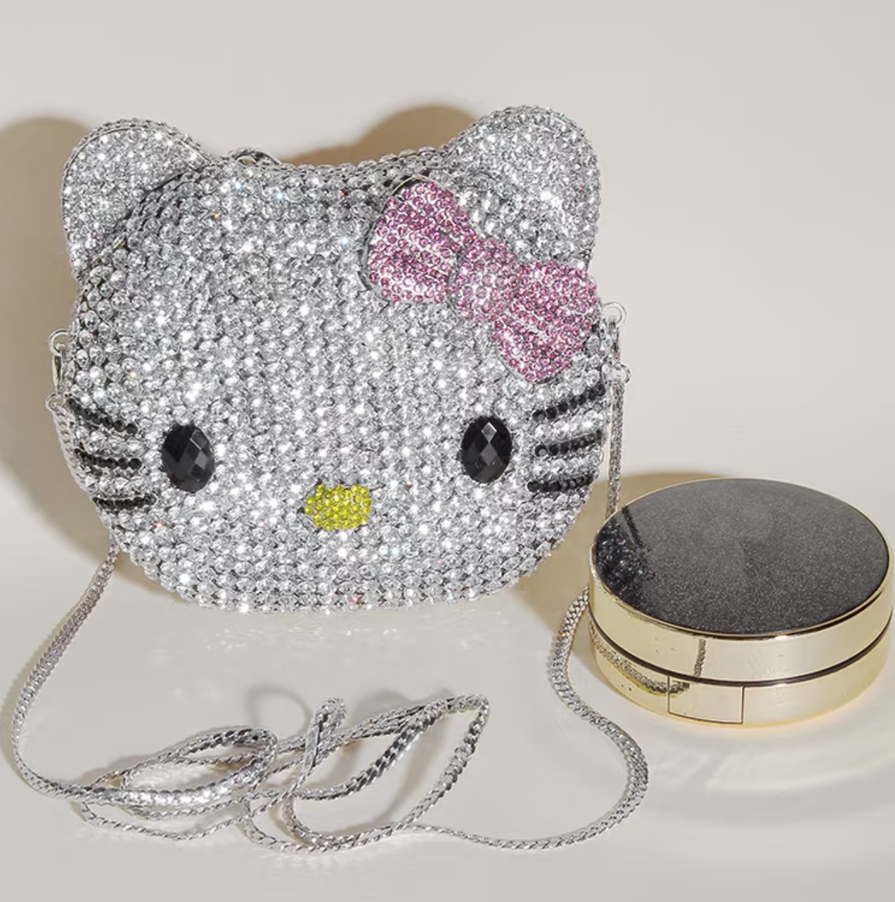 Hello Kitty Rhinestone Evening Bag, Handmade Full Crystal Crossbody Chain Purse