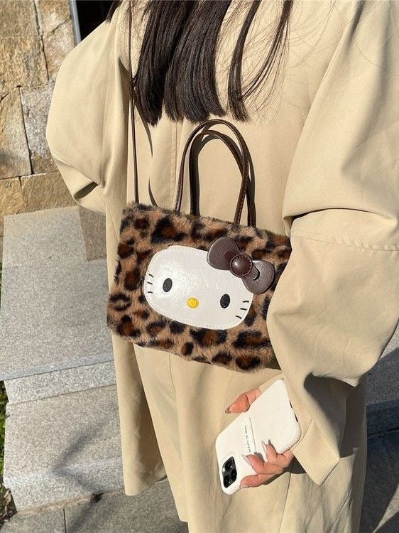 Hello Kitty 3-Way Leopard Print Plush Tote Bag
