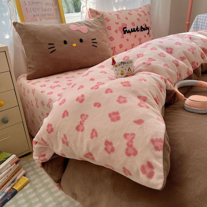 Hello Kitty Cozy Brown 4-Piece Bedding Set