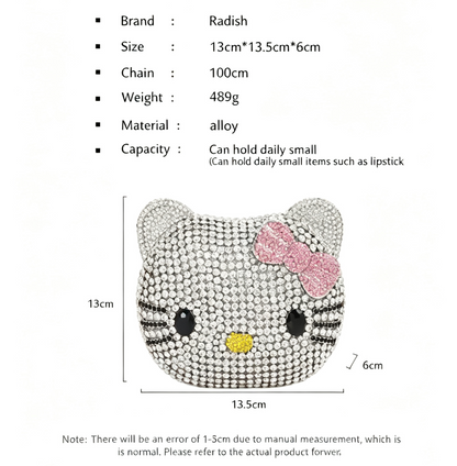 Hello Kitty Rhinestone Evening Bag, Handmade Full Crystal Crossbody Chain Purse