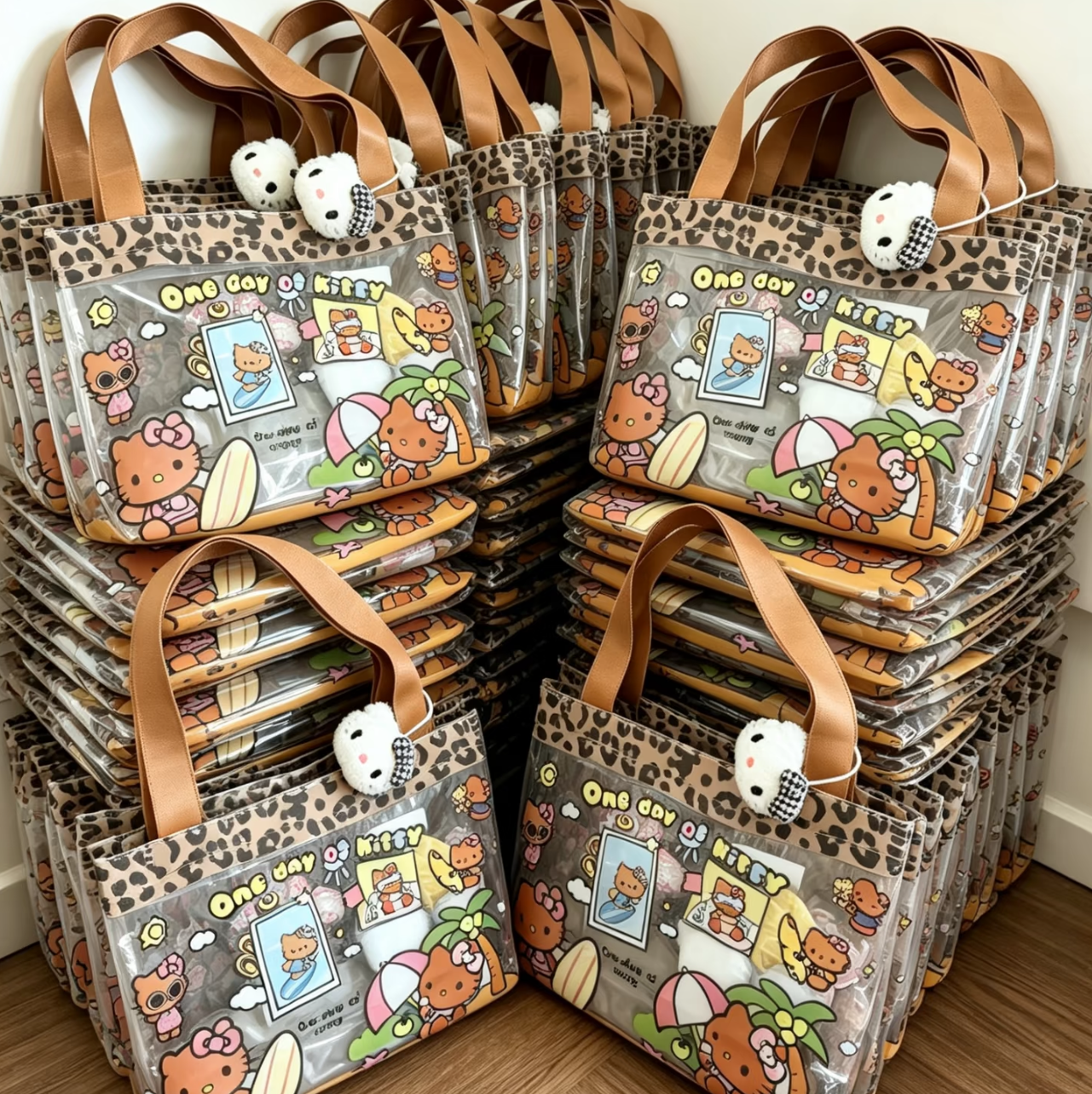  Leopard Print Hello Kitty Clear Tote Bag