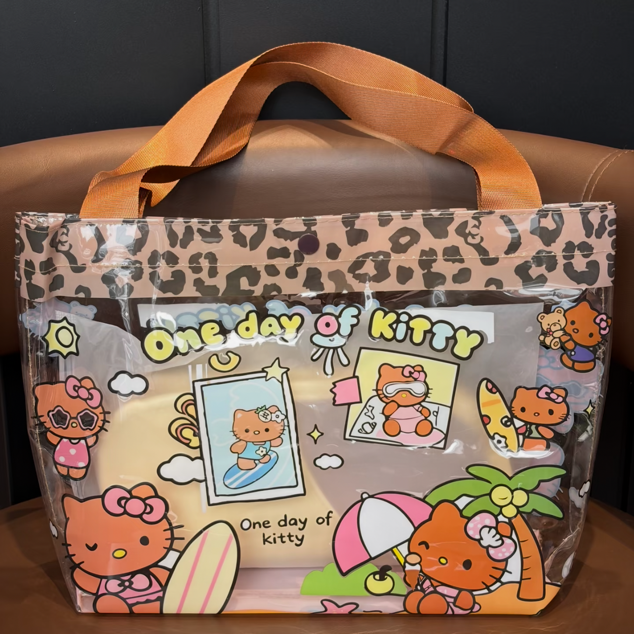  Leopard Print Hello Kitty Clear Tote Bag