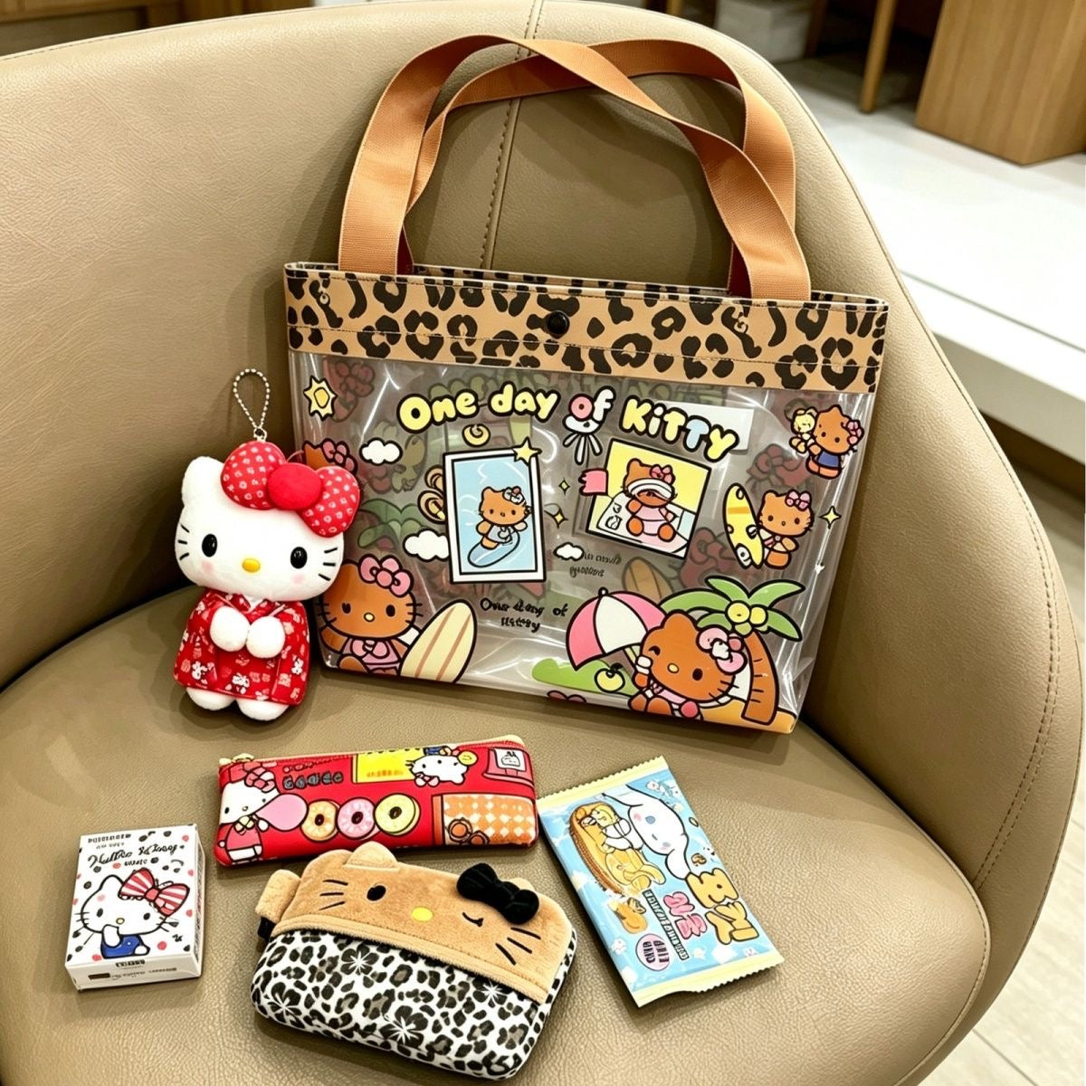  Leopard Print Hello Kitty Clear Tote Bag