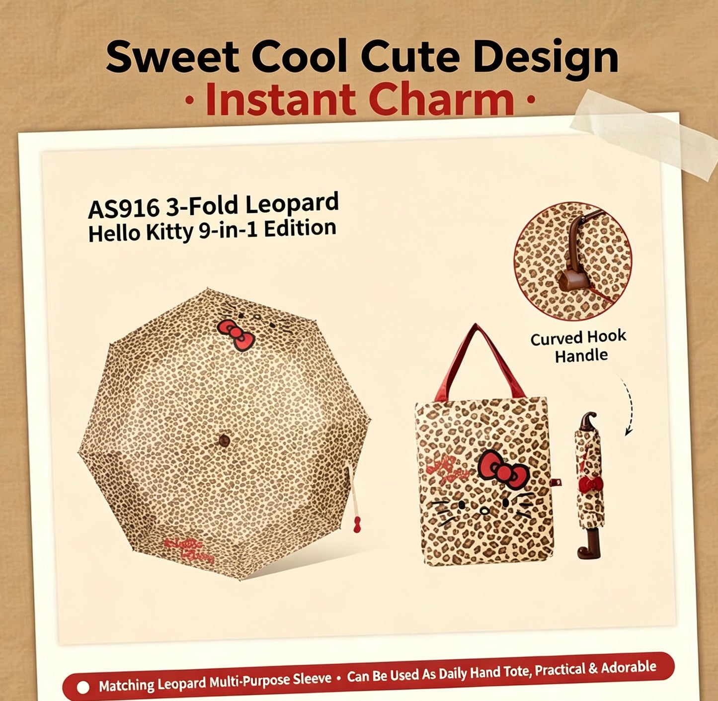Leopard Hello Kitty Auto Open Close UV Protection Umbrella