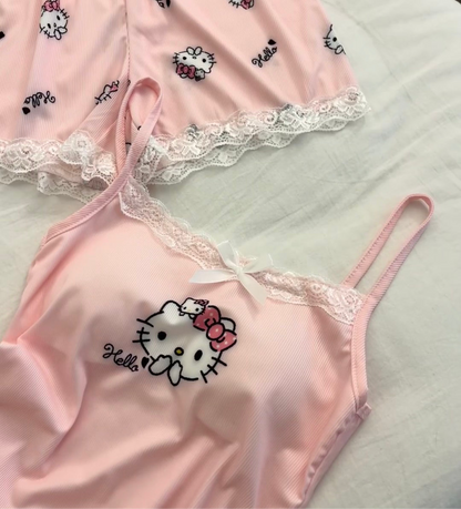 Hello Kitty Pink Lace Bralette & Shorts Set