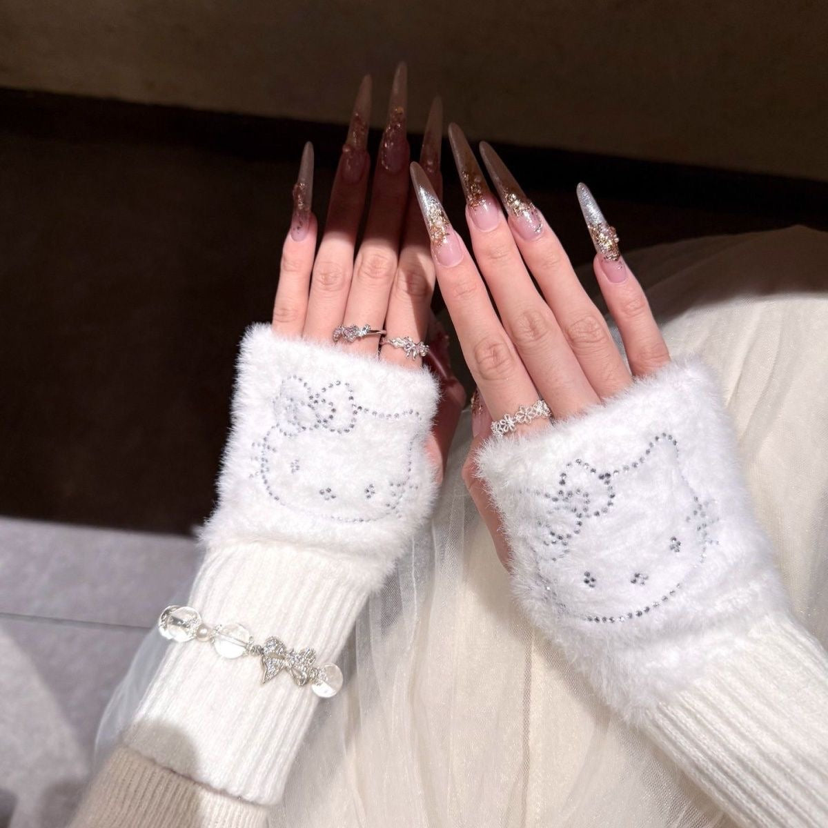 Shine Kitty Fingerless Gloves