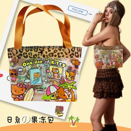  Leopard Print Hello Kitty Clear Tote Bag