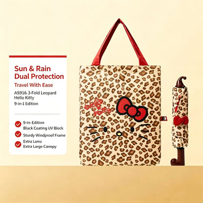 Leopard Hello Kitty Auto Open Close UV Protection Umbrella