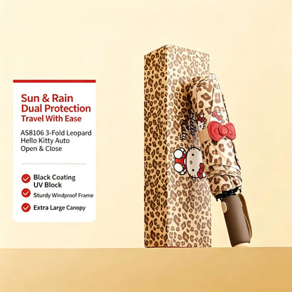 Leopard Hello Kitty Auto Open Close UV Protection Umbrella