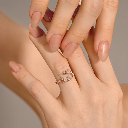 Licensed Hello Kitty Hollow Crown Ring, 925 Sterling Silver Adjustable Open Ring, Kawaii Rose Gold Stackable Ring for Women, Cute Sanrio Jewelry Birthday Gift for Her