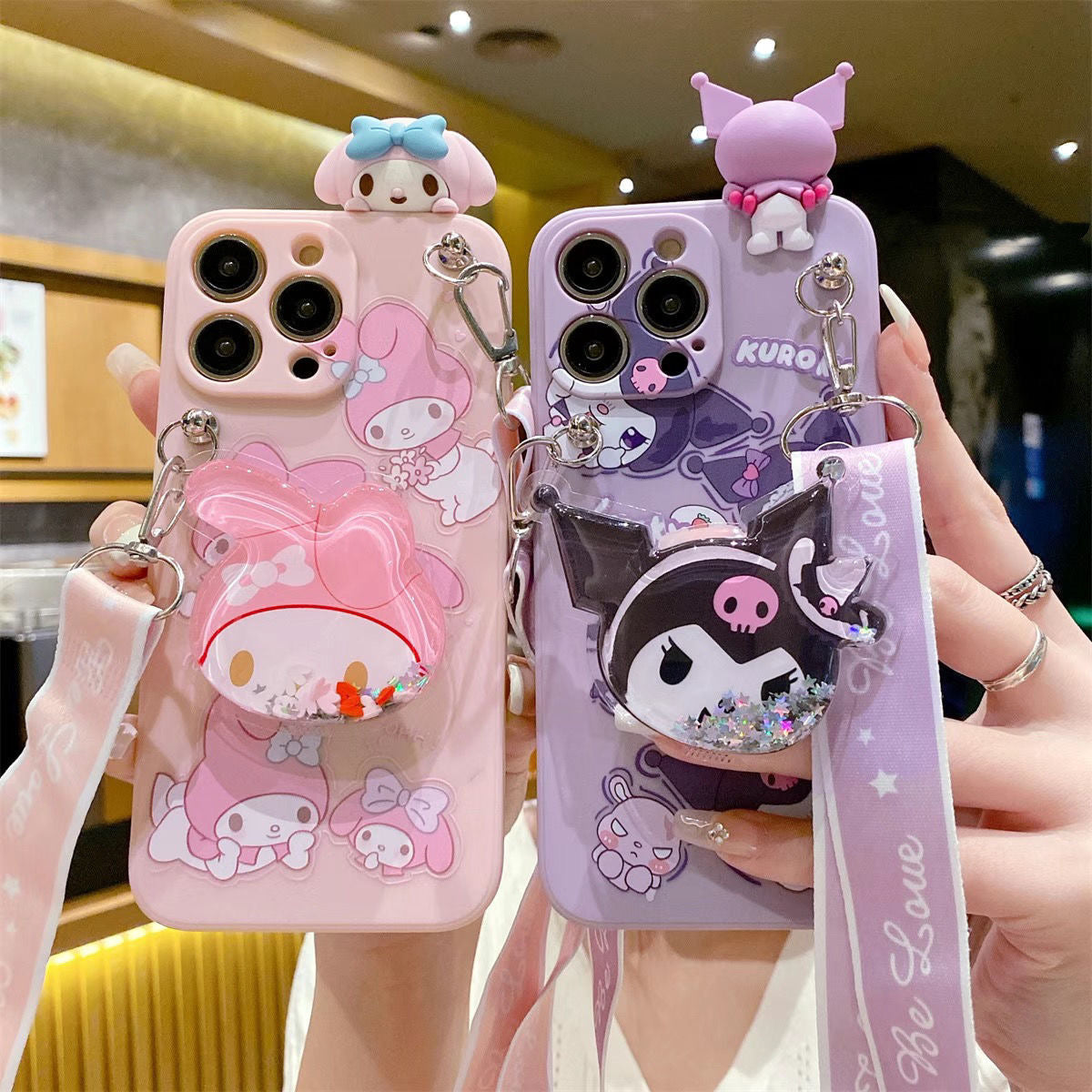 Kuromi/My Melody Hanging Phone Case with Popsocket & Strap
