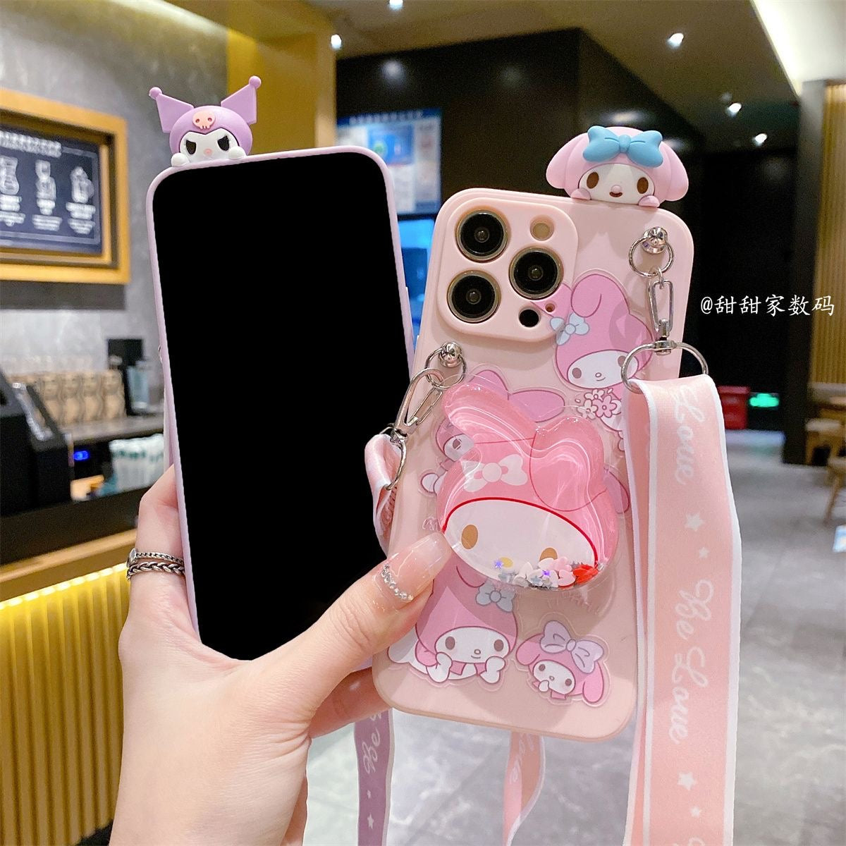 Kuromi/My Melody Hanging Phone Case with Popsocket & Strap