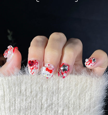 Hello Kitty Bow & Polka Charm Press On Nails