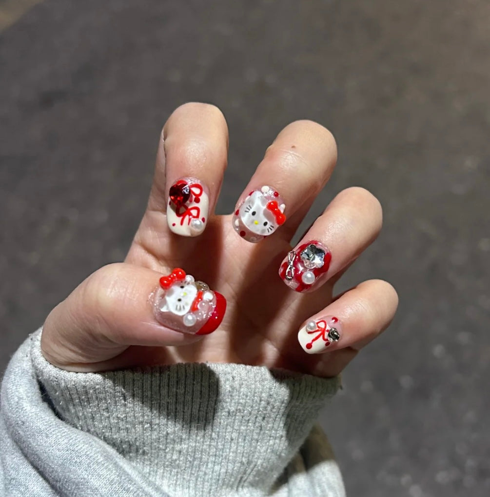 Hello Kitty Bow & Polka Charm Press On Nails