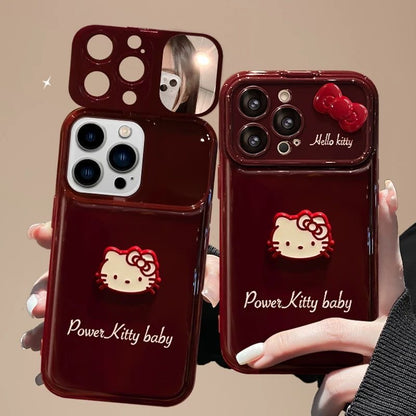 Hello Kitty Power Kitty Baby Crimson Love Phone Case with Mirror Stand and Stripe