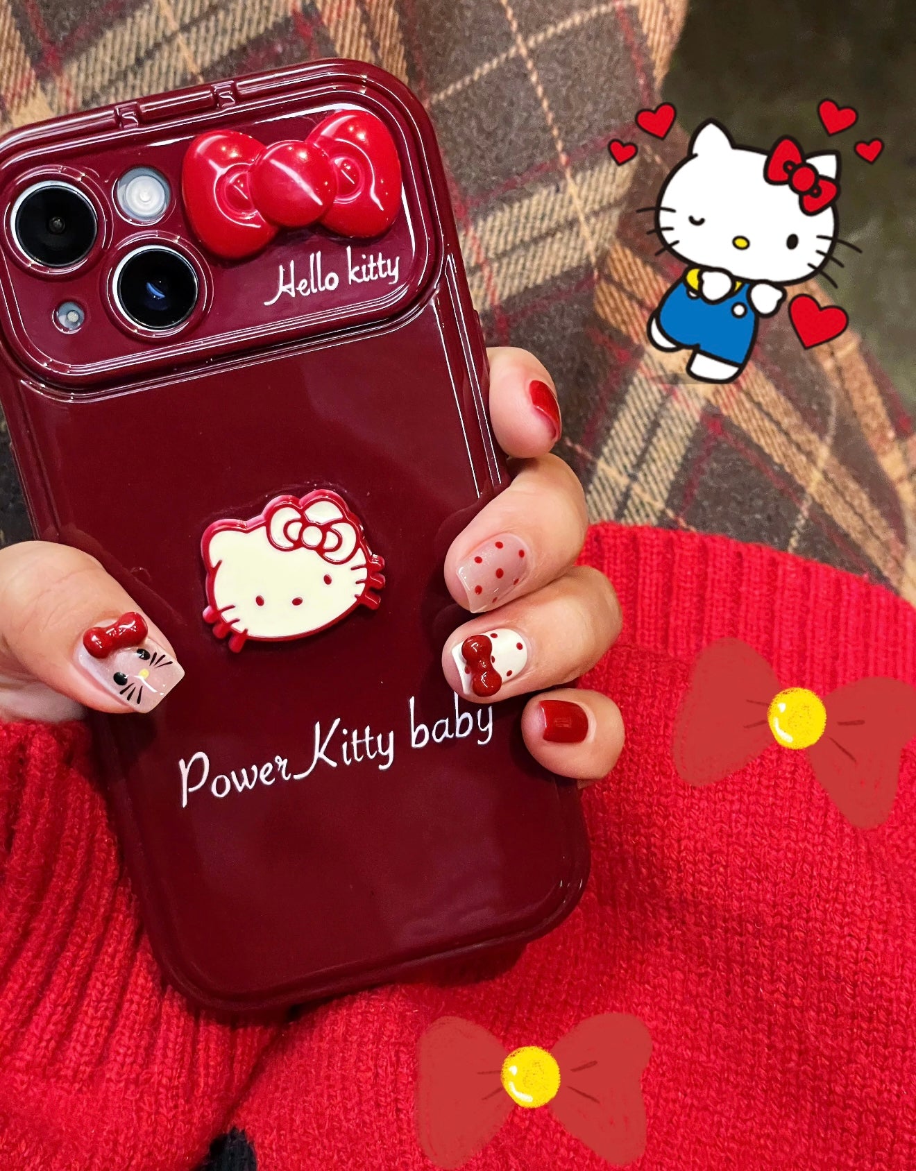 Hello Kitty Power Kitty Baby Crimson Love Phone Case with Mirror Stand GoodChoyice Hello Kitty Power Kitty Baby Crimson Love Phone Case with Mirror Stand GoodChoyice