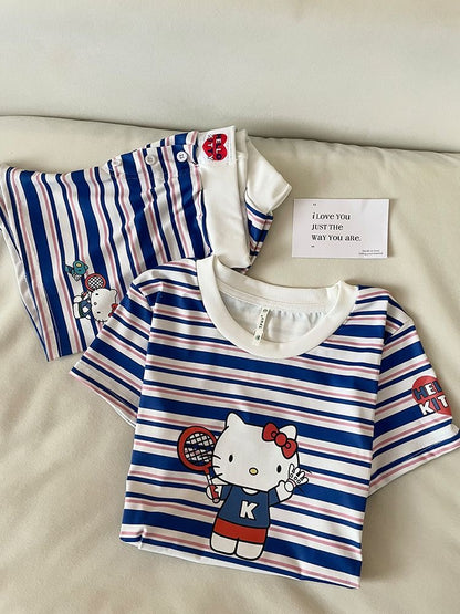 Hello Kitty Cute&Comfy Soft Girlie Striped Pajamas❤️💙🤍