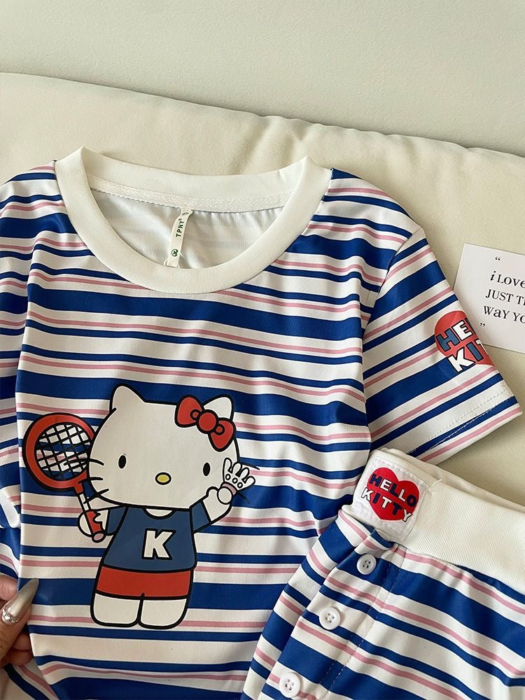Hello Kitty Cute&Comfy Soft Girlie Striped Pajamas❤️💙🤍