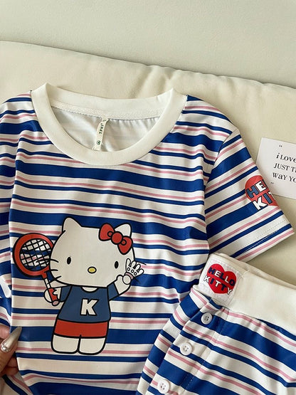 Hello Kitty Cute&Comfy Soft Girlie Striped Pajamas❤️💙🤍