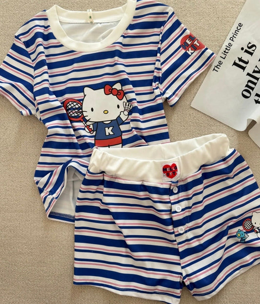 Hello Kitty Cute&Comfy Soft Girlie Striped Pajamas❤️💙🤍