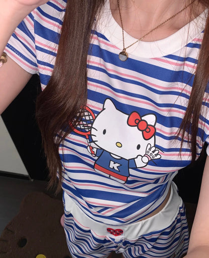 Hello Kitty Cute&Comfy Soft Girlie Striped Pajamas❤️💙🤍
