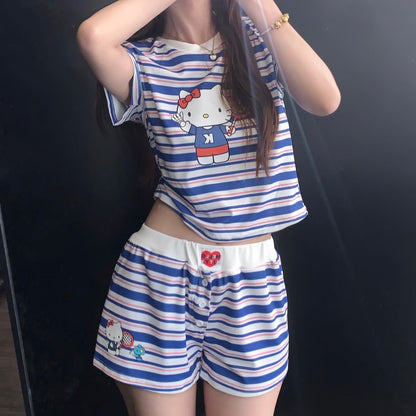 Hello Kitty Cute&Comfy Soft Girlie Striped Pajamas❤️💙🤍